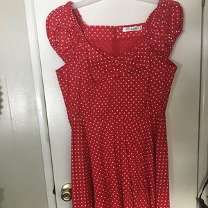Red and white polka‎ dot Rockabilly cap sleeve dress